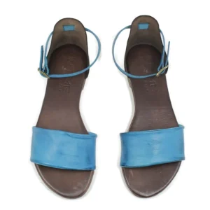 Sandali Bassi | In Time Sandali Bassi Flat in Pelle "Stripe" - Testa di Moro/ Blu