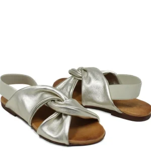 Sandali Bassi | In Time Sandali Bassi Flat in Pelle con elastico "Cross" - Platino