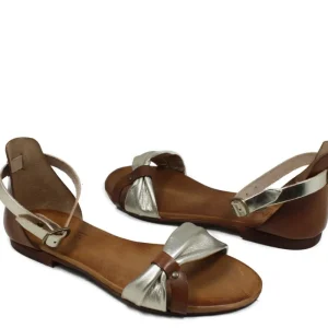 Sandali Bassi | In Time Sandali Bassi Flat in Pelle "Luna" - Cuoio/ Platino