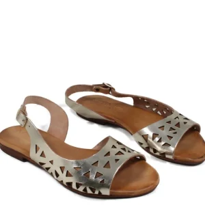 Sandali Bassi | In Time Sandali Bassi Flat Traforati in Pelle "Patty" - Platino