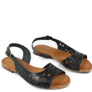 Sandali Bassi | In Time Sandali Bassi Flat Traforati in Pelle "Patty" - /Cuoio Nero