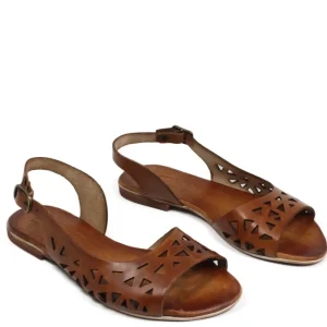 Sandali Bassi | In Time Sandali Bassi Flat Traforati in Pelle "Patty" - Cuoio