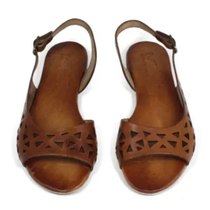 Sandali Bassi | In Time Sandali Bassi Flat Traforati in Pelle "Patty" - Cuoio