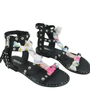 Sandali Bassi | Personal Sandali Bassi in Pelle con Borchie e Foulard "Jondal" - Nero