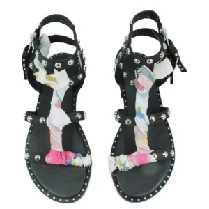 Sandali Bassi | Personal Sandali Bassi in Pelle con Borchie e Foulard "Jondal" - Nero