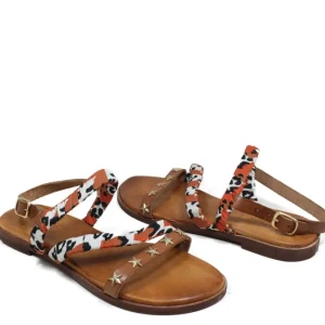 Sandali Bassi | Personal Sandali Bassi in Pelle con Borchie a Stella e Foulard "Star" - Cuoio