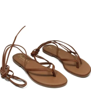 Sandali Bassi | Mañana Sandali Bassi Infradito con Laccio alla Caviglia "Rebeca" - Pelle Cuoio