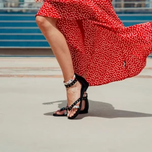 Sandali Bassi | Personal Sandali Bassi Infradito con Cavigliera Borchie e Foulard "Benirras" - Nero