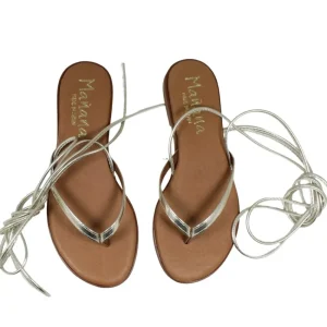 Sandali Bassi | Mañana Sandali Bassi Infradito con Laccio alla Caviglia "Rebeca" - /Cuoio Platino