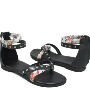 Sandali Bassi | Personal Sandali Bassi Infradito con Cavigliera Borchie e Foulard "Benirras" - Nero