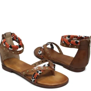 Sandali Bassi | Personal Sandali Bassi Infradito con Cavigliera Borchie e Foulard "Benirras" - Cuoio