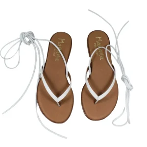 Sandali Bassi | Mañana Sandali Bassi Infradito con Laccio alla Caviglia "Rebeca" - /Cuoio Bianco