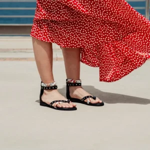 Sandali Bassi | Personal Sandali Bassi Infradito con Cavigliera Borchie e Foulard "Benirras" - Nero