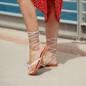 Sandali Bassi | Mañana Sandali Bassi Infradito con Laccio alla Caviglia "Rebeca" - /Cuoio Bianco