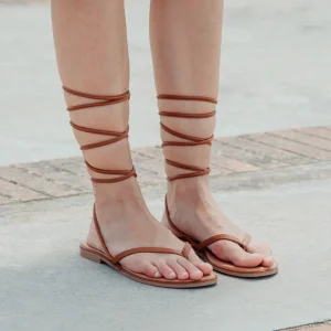 Sandali Bassi | Mañana Sandali Bassi Infradito con Laccio alla Caviglia "Rebeca" - Pelle Cuoio