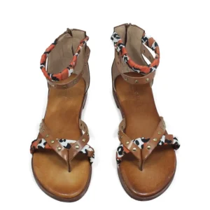 Sandali Bassi | Personal Sandali Bassi Infradito con Cavigliera Borchie e Foulard "Benirras" - Cuoio