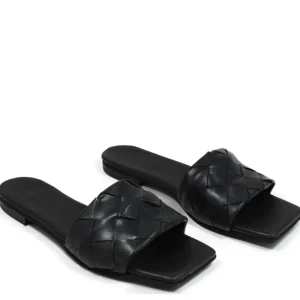 Sandali Bassi | Personal Sandali Ciabatta in Pelle Intrecciata Punta Quadrata "Slot" - Nero