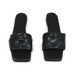 Sandali Bassi | Personal Sandali Ciabatta in Pelle Intrecciata Punta Quadrata "Slot" - Nero