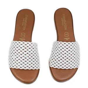 Sandali Bassi | Formentera Sandali Ciabatta in Pelle Interecciata Forata "Desi" - /Cuoio Bianco