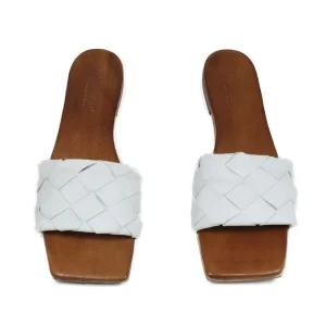 Sandali Bassi | Personal Sandali Ciabatta in Pelle Intrecciata Punta Quadrata "Slot" - /Cuoio Bianco
