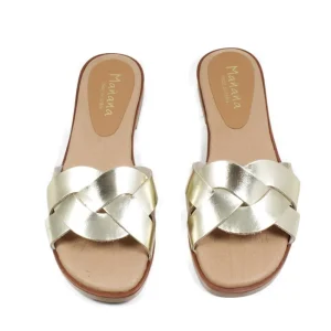 Sandali Bassi | Mañana Sandali Ciabatta in Pelle Laminata "JAVA" - Cuoio/ Platino