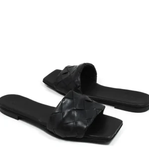 Sandali Bassi | Personal Sandali Ciabatta in Pelle Intrecciata Punta Quadrata "Slot" - Nero