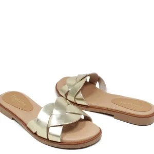 Sandali Bassi | Mañana Sandali Ciabatta in Pelle Laminata "JAVA" - Cuoio/ Platino