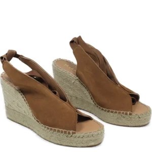 Sandali Con Zeppa | Espadrillas | Mañana Sandali Espadrillas Spuntati in Camoscio Zeppa Alta "808" - Camel