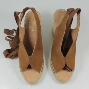 Sandali Con Zeppa | Espadrillas | Mañana Sandali Espadrillas Spuntati in Camoscio Zeppa Alta "808" - Camel