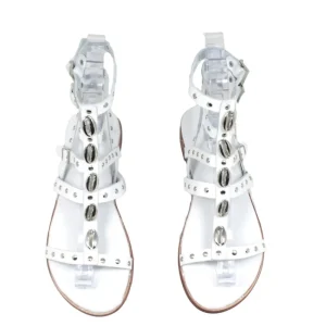 Sandali Bassi | Personal Sandali Gladiatore Bassi in Pelle con Conchiglie "Isla" - Bianco