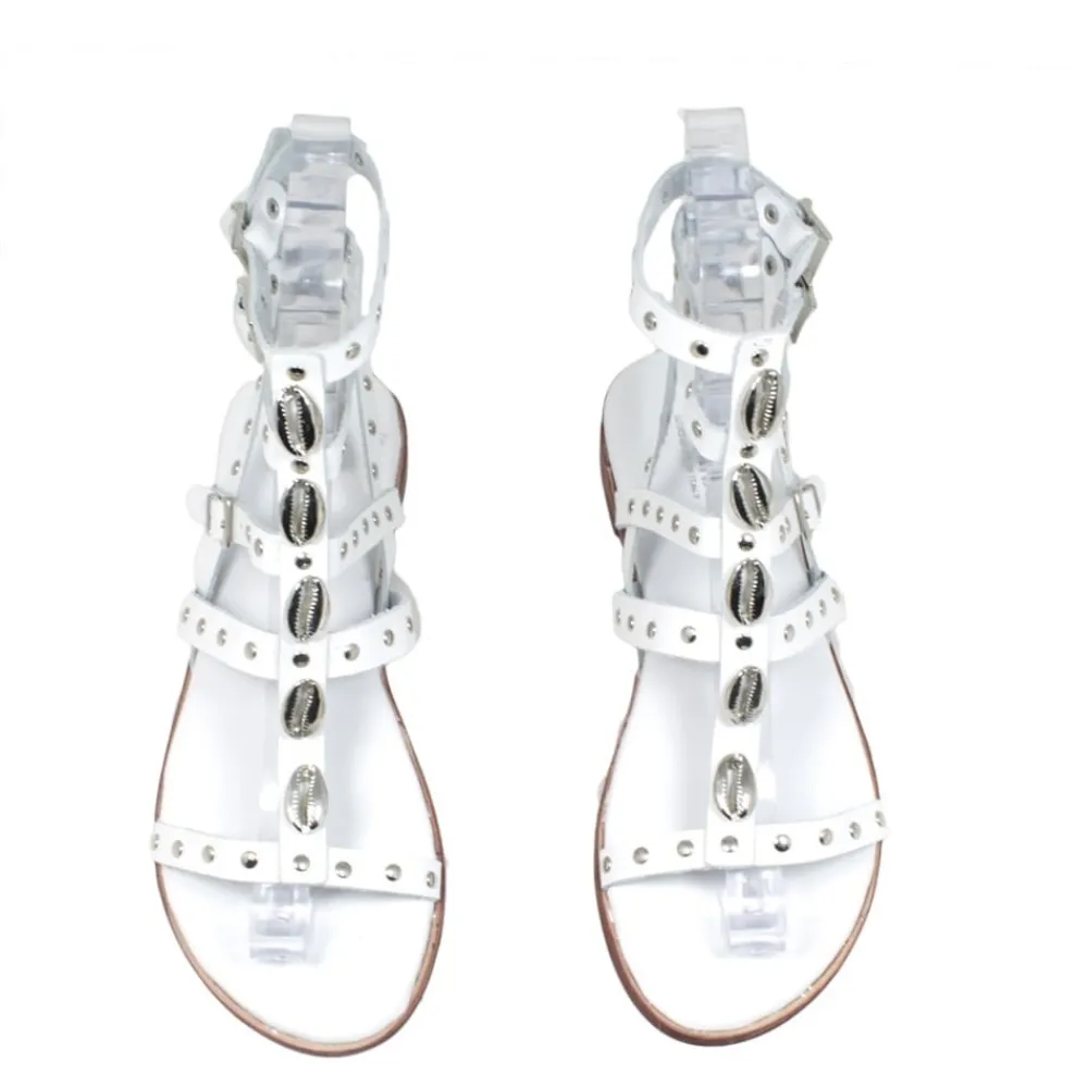 sandali_gladiatore_bassi__2.webp Sandali Bassi | Personal Sandali Gladiatore Bassi in Pelle con Conchiglie "Isla" - Bianco