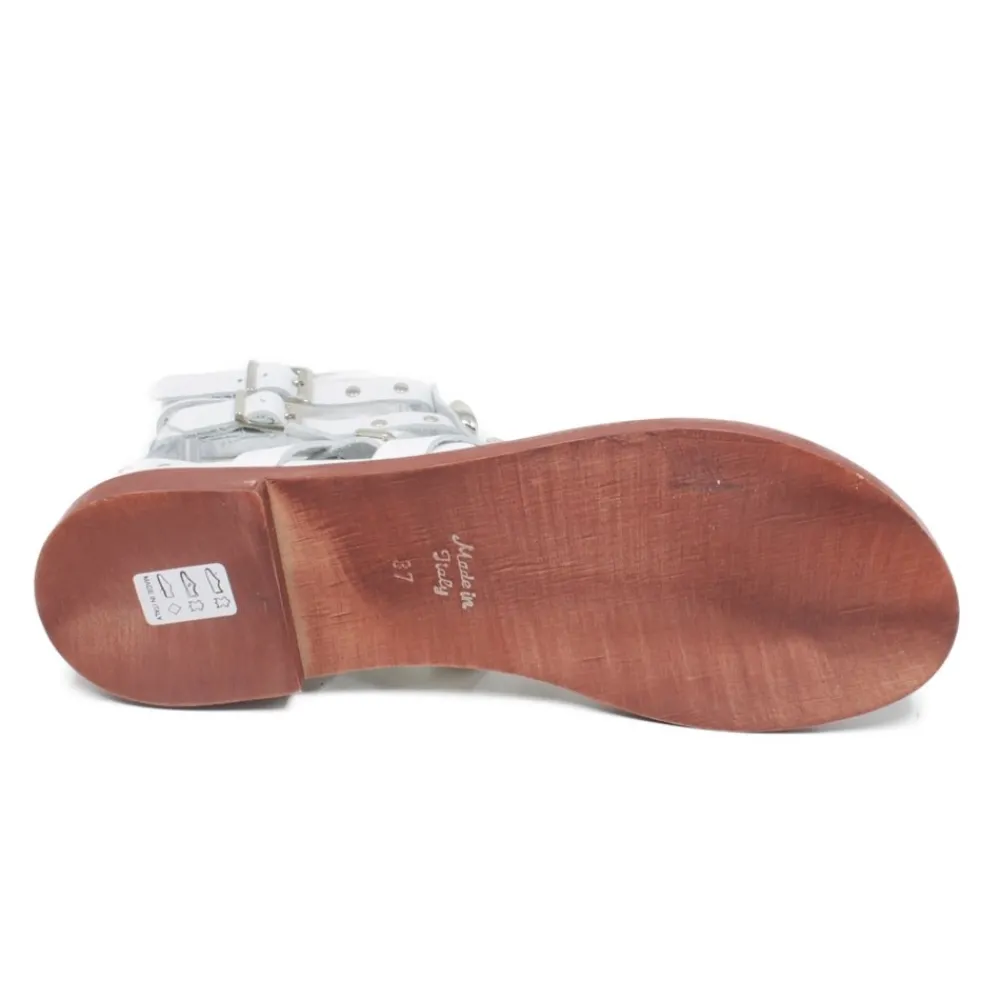 sandali_gladiatore_bassi__3.webp Sandali Bassi | Personal Sandali Gladiatore Bassi in Pelle con Conchiglie "Isla" - Bianco