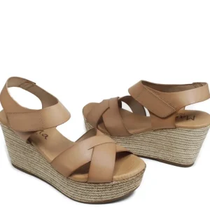 Sandali Con Zeppa | Mañana Sandali Incrociati su Zeppa Alta "S43" - Cuoio