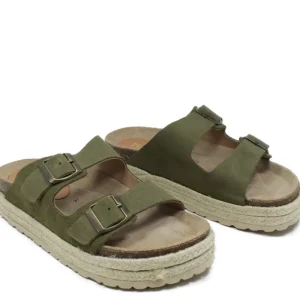 Sandali Con Zeppa | Sandali Bassi | Mañana Sandalo Ciabatta Donna su Zeppa in Corda "LUZ" - Camoscio Verde