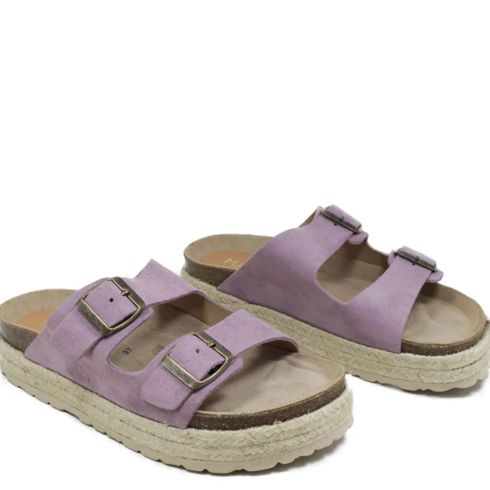 sandalo_ciabatta_donna_su_0.webp Sandali Con Zeppa | Sandali Bassi | Mañana Sandalo Ciabatta Donna su Zeppa in Corda "LUZ" - Camoscio Lilla