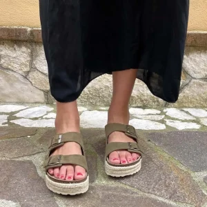 Sandali Con Zeppa | Sandali Bassi | Mañana Sandalo Ciabatta Donna su Zeppa in Corda "LUZ" - Camoscio Verde