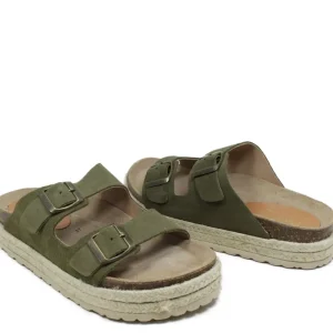 Sandali Con Zeppa | Sandali Bassi | Mañana Sandalo Ciabatta Donna su Zeppa in Corda "LUZ" - Camoscio Verde