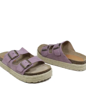 Sandali Con Zeppa | Sandali Bassi | Mañana Sandalo Ciabatta Donna su Zeppa in Corda "LUZ" - Camoscio Lilla