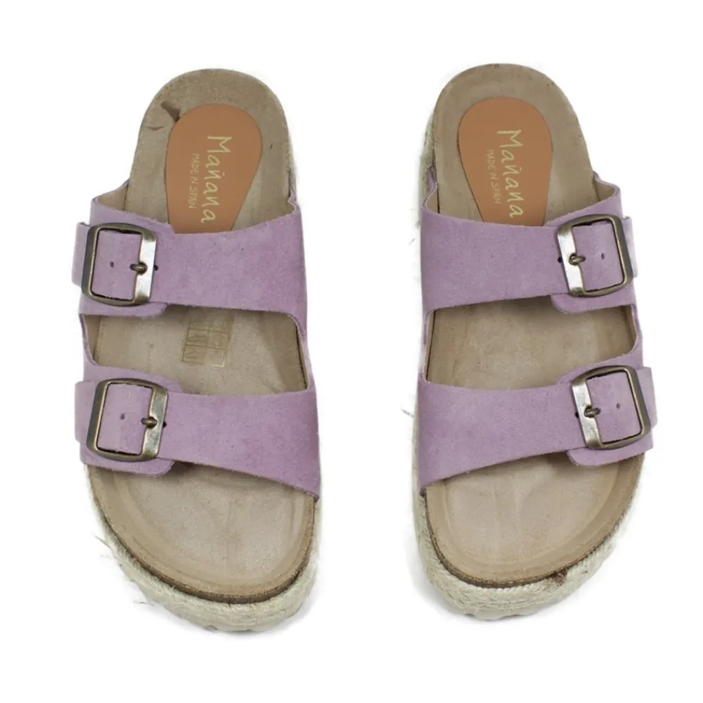 sandalo_ciabatta_donna_su_3.webp Sandali Con Zeppa | Sandali Bassi | Mañana Sandalo Ciabatta Donna su Zeppa in Corda "LUZ" - Camoscio Lilla