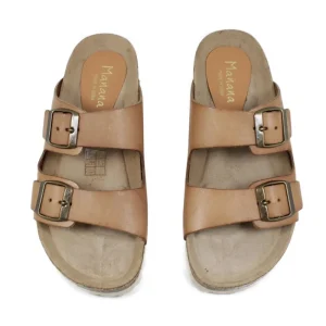 Sandali Bassi | Mañana Sandalo Ciabatta Unisex in Pelle con Plantare Anatomico "HOLY" - Cuoio