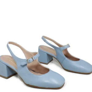 Scarpe Con Tacco | Personal Slingback Mary Jane con Tacco Comodo "Tesia" - Nappa Azzurro