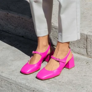 Scarpe Con Tacco | Personal Slingback Mary Jane con Tacco Comodo "Tesia" - Nappa Fucsia