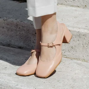 Scarpe Con Tacco | Personal Slingback Mary Jane con Tacco Comodo "Tesia" - Nappa Nude