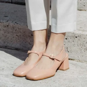 Scarpe Con Tacco | Personal Slingback Mary Jane con Tacco Comodo "Tesia" - Nappa Nude