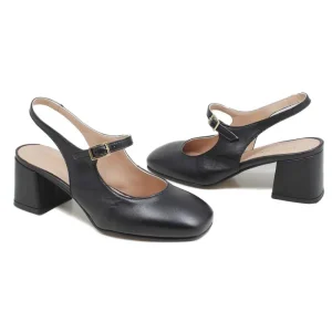 Scarpe Con Tacco | Personal Slingback Mary Jane con Tacco Comodo "Tesia" - Nappa Nero