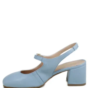Scarpe Con Tacco | Personal Slingback Mary Jane con Tacco Comodo "Tesia" - Nappa Azzurro