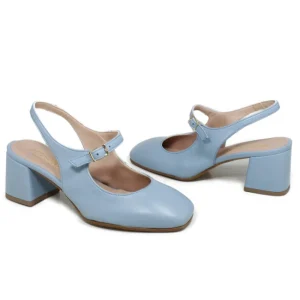 Scarpe Con Tacco | Personal Slingback Mary Jane con Tacco Comodo "Tesia" - Nappa Azzurro