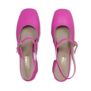Scarpe Con Tacco | Personal Slingback Mary Jane con Tacco Comodo "Tesia" - Nappa Fucsia