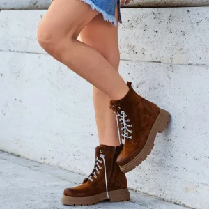 Anfibi | Stivali Estivi | Personal Stivaletti Anfibi in Camoscio con Lacci di Strass "BRIX"  - Cuoio