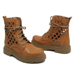 Anfibi | Stivali Estivi | Personal Stivaletti Anfibi Laserati "CUBE" - Pelle Cuoio